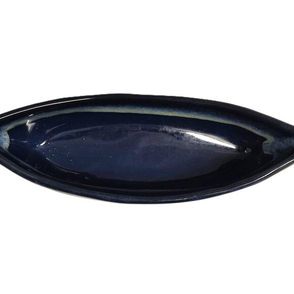 VTG 90s Maxwell Pottery Canada Blue Canoe Dish Signed 26 cm Cabincore Rustic - Picture 2 of 5
